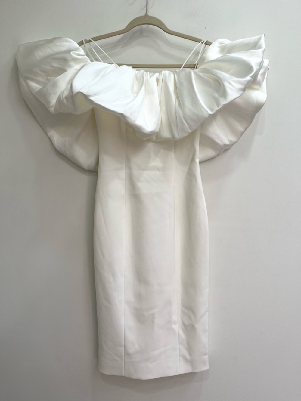 SOLACE LONDON White Off the Shoulder Dramatic Ruffle Puff Sleeve Mini Dress 0